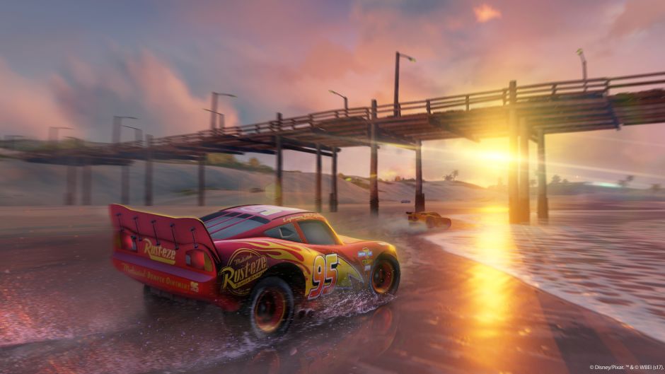 Cars 3 Driven to Win image from game trailer, illustrating trailer voice over done by Voice Squad artists